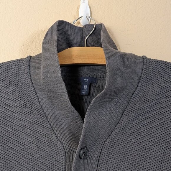 Gap Mens Cardigan Shawl Collar Chunky Waffle Ribbed Knit M Grey Grandpa - Picture 5 of 11